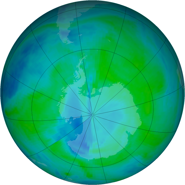 Antarctic ozone map for 15 January 2000